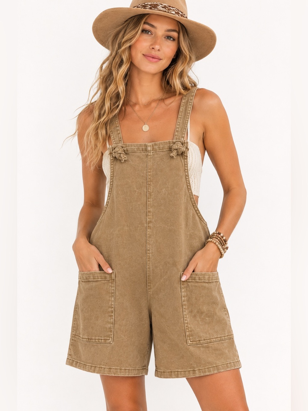 🌺 Zenana Washed Cotton Overall Romper – Khaki